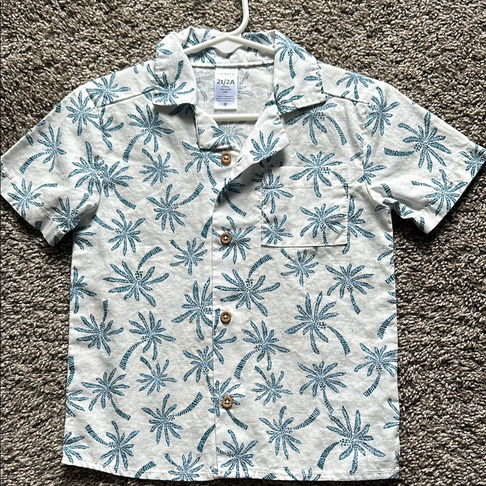 Carter's Blue Button Down Shirt with Tropical Print